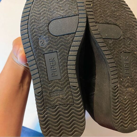 Piper black tall Rachelle Girls Wedge Boots faux suede fur  rhinestone pop pom 2 - Picture 9 of 9